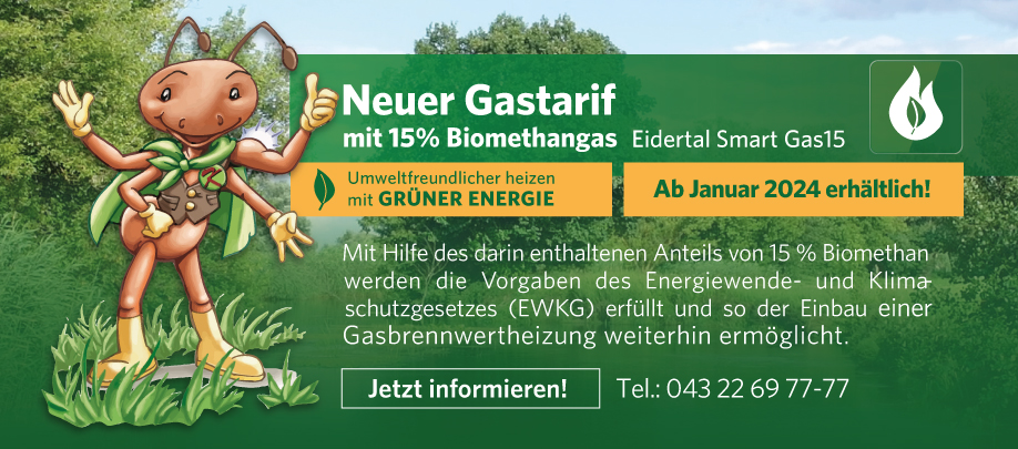 Slider mit dem neuen Gastarif -15% Biomethangas